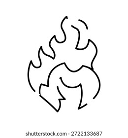 Icono de llama de fuego ardiente estilizado que representa la pasión, la energía y el calor, dibujado con líneas negras simples sobre un fondo blanco, útil para varios Elementos de diseño