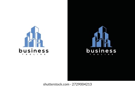 Logotipos de negocios estilizados con Elementos de paisajes urbanos sobre fondos contrastantes