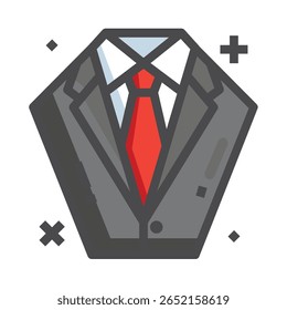 Stylized Business Suit with Red Tie and Geometric Accents Illust