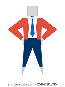Stylized businessman with square head in jacket and tie 2D cartoon character. Professional business person figure isolated personage flat vector on white background. Spot illustration colorful