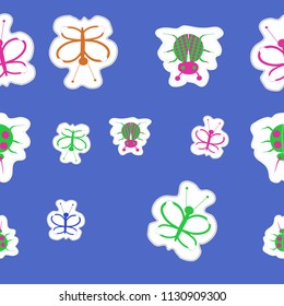 Stylized butterflies, bugs, doodles,dashed lines, tags  seamless pattern. 