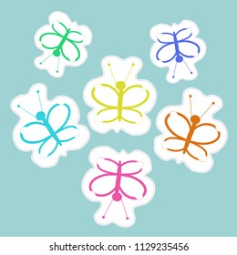 Stylized butterflies doodles,dashed lines, tags  pattern.