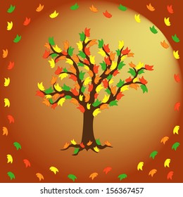 Stylized butterflies on the tree and flying around it as a leaves. Autumn style hand drawing vector illustration