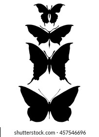 Stylized butterflies. Set butterflies. Decorative insects. Line art. Black and white drawing by hand. Dudling. Zentangl.