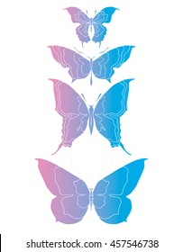 Stylized butterflies. Set butterflies. Decorative insects. Line art. Black and white drawing by hand. Dudling. Zentangl.