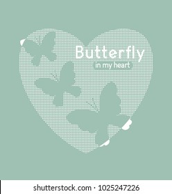 Stylized butterflies and word on a white background. Applique print for textile clothes in fashion luxury design. Slogan graphic for t-shirts in vector.  Can be used to print on the card and poster.