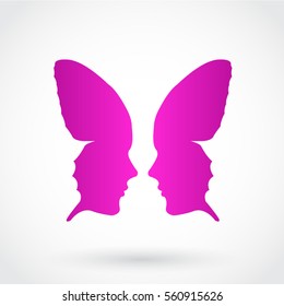 stylized butterfly face pink purple symbol