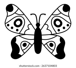 Stylized butterfly featuring large wings adorned with decorative shapes, serving as a charming illustration for children and nature enthusiasts alike. Perfect for various creative projects
