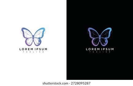 Stylized butterfly logo design concept on contrasting backgrounds, viewed from a straightforward perspective