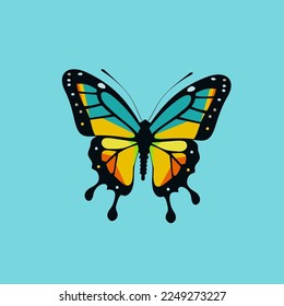 stylized butterfly on a blue background. Vector illustration