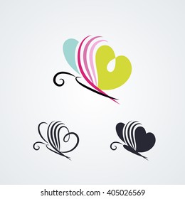 Stylized butterfly set isolated on white background. Vector symbols
