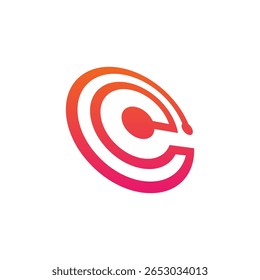 A stylized "C" or circular form with concentric rings and an internal node, creating a sense of growth or transmission, in an orange-to-red gradient