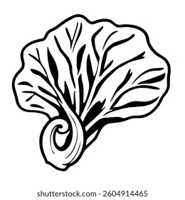 Stylized Cabbage Leaf Design Black And White Illustration