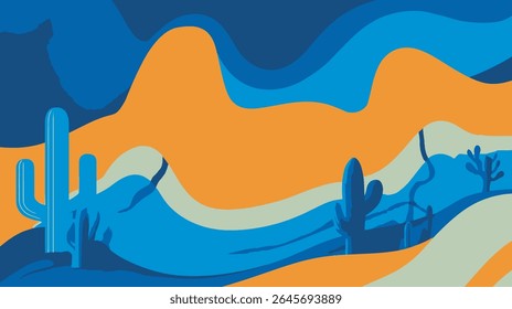 Stylized cacti stand tall in colorful desert illustration drawing