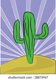 A stylized cactus background with sunburst, or clip-art.  EPS 8 and JPEG file available.  Background on separate layer