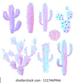 Stylized cactus collection. Vector illustration.