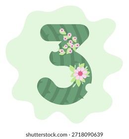 Un diseño estilizado de la fuente del cactus con acentos florales en un fondo verde, perfecto para el arte digital y los proyectos del diseño.