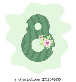 Una estilizada fuente de cactus con un acento floral sobre un fondo verde, perfecta para el diseño digital y la marca.