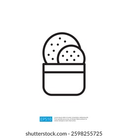 Stylized Cactus Icon Design Featuring Round Cookies in a Circular Container Outline Illustration in Black and White
