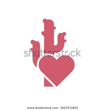 Stylized cactus plant with a heart shape, symbolizing desert love or Valentine's Day.