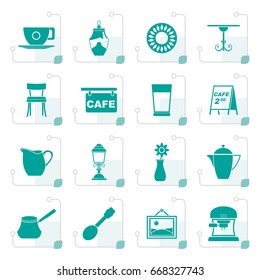 Stylized Cafe and coffeehouse icons - vector icon set