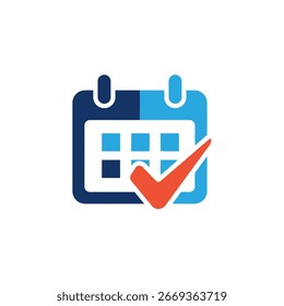 Um ícone de calendário estilizado com uma marca de seleção, representando uma tarefa agendada ou concluída.