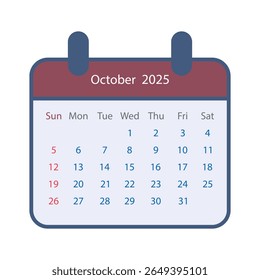 A stylized calendar icon displays the month of October in the year 2025. The days of the week are listed across the top, with numbered dates filling the grid.