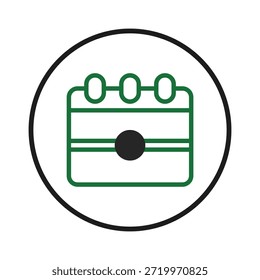 Un icono de calendario estilizado, encapsulado dentro de un marco circular, sugiere la planificación de eventos, la gestión de horarios y los recordatorios de la organización. El diseño minimalista transmite eficiencia y el color
