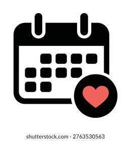 A stylized calendar icon with a heart symbol representing a special date