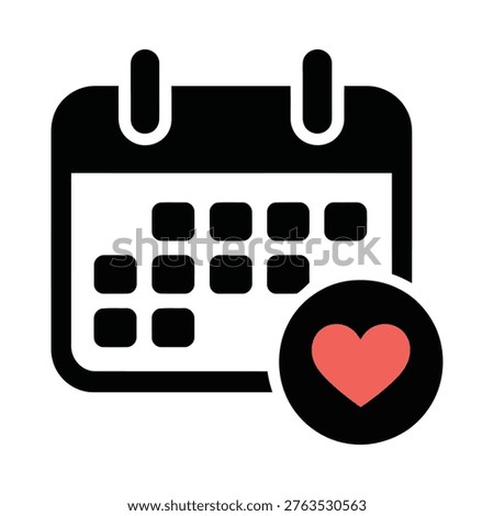 A stylized calendar icon with a heart symbol representing a special date