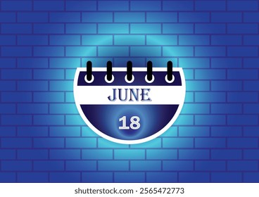 A stylized calendar page displaying June 18th. The design features a blue and white color scheme, set against a textured blue brick wall background, creating a clean and modern aesthetic.