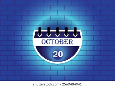 A stylized calendar page displaying October 20th is showcased against a backdrop of a blue brick wall.  The design is minimalist and modern, ideal for various applications.
