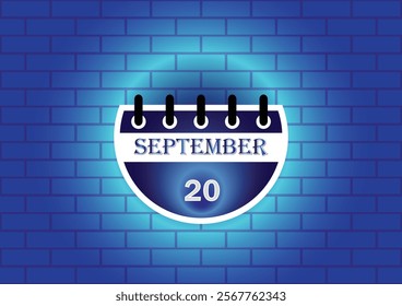 A stylized calendar page displaying September 20th is showcased against a backdrop of a blue brick wall.  The design is minimalist and modern, ideal for various applications.