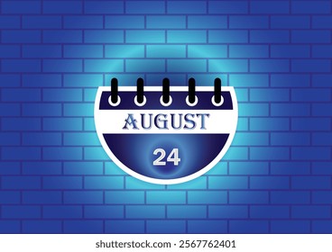 A stylized calendar page showing August 24th, highlighted against a blue brick wall background. The design is clean and modern, ideal for various applications needing a date display.