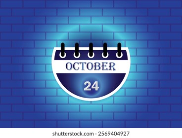 A stylized calendar page showing October 24th, highlighted against a blue brick wall background. The design is clean and modern, ideal for various applications needing a date display.