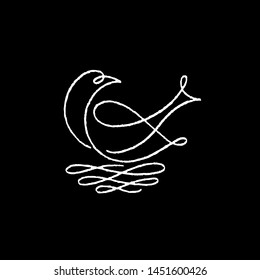 Stylized calligraphic bird vector icon