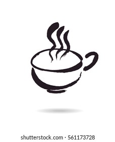Stylized calligraphic ink cup. Hand drawn design elements. Modern brush calligraphy. Vector. Cup of coffee in sketch