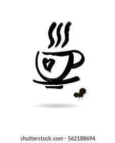 Stylized calligraphic ink cup. Hand drawn design elements. Modern brush calligraphy. Vector. Cup of coffee in sketch