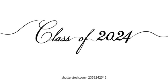 Stylized calligraphic inscription Class of 2024 in one line.