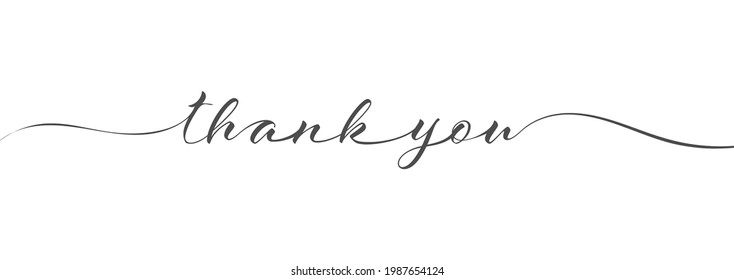 Stylized calligraphic inscription thank you in one line. Simple Style