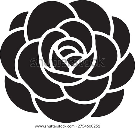 Stylized camellia bloom in black vector silhouette, perfect for logos, artwork, and floral projects.
