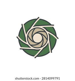 A stylized camera aperture graphic symbolizing photography and visual creation. Perfect for creative industry marketing.