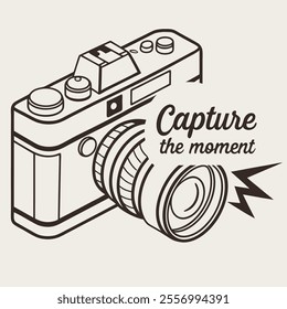 A stylized camera illustration with the phrase "Capture the moment."