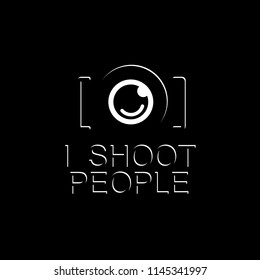 A stylized camera and an inscription I shoot people. Icon on white background. Vector