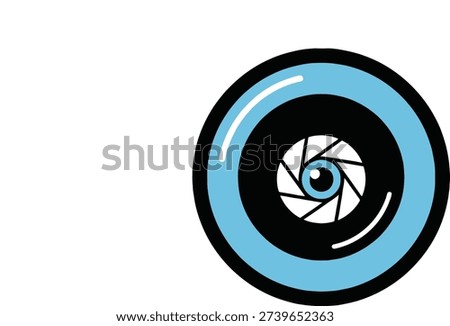 Stylized camera lens aperture forming an eye, representing focus, vision, and photography