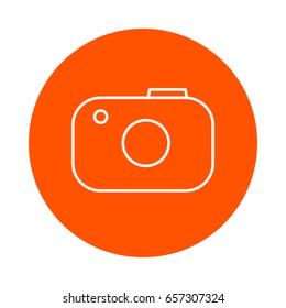 Stylized camera, vector monochrome round icon, flat style