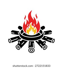 Stilisiertes Lagerfeuer mit brennenden Holzstämmen und Flammen