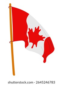 Stylized Canadian flag with a melting maple leaf in bold red and white colors. Represents national identity, symbolism, and creative interpretation of patriotism