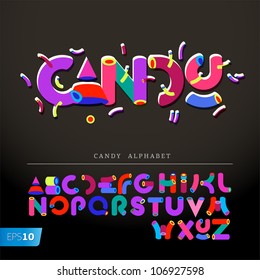 Stylized candy-like alphabets, vector Eps10 illustration.