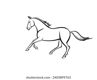 Stylized cantering horse, vector line art